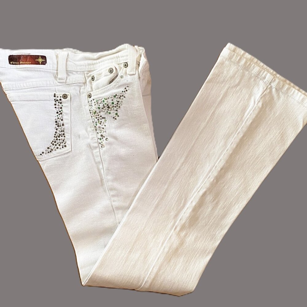 Flying Monkey Women's White Canvas Size "0" 26 x 32 Glitter Front and Back Decor